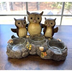 Yankee Candle Triple Owl Tea Light Holder Ceramic Woodland 2012